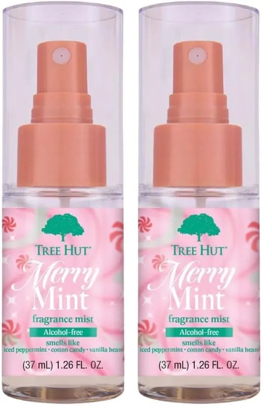 Tree Hut Mini Merry Mint Fragrance Mist, Refreshing Body Spray, Layer with Favorite Scents, Holiday Gift & Stocking Stuffer, Travel Size, 2 fl oz (Pack of 2)