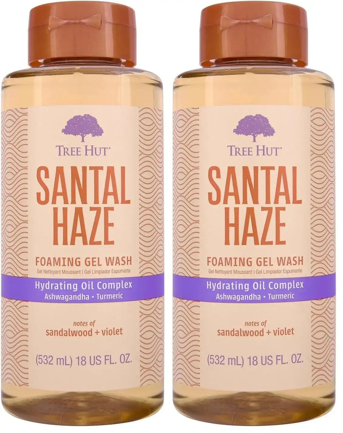 Tree Hut Santal Haze Foaming Gel Wash, Hydrating & Moisturizing Body Wash with Shea Butter & Nourishing Essential Oils, Daily Cleanser for Soft Smooth Skin, 18 fl oz (Pack of 2)