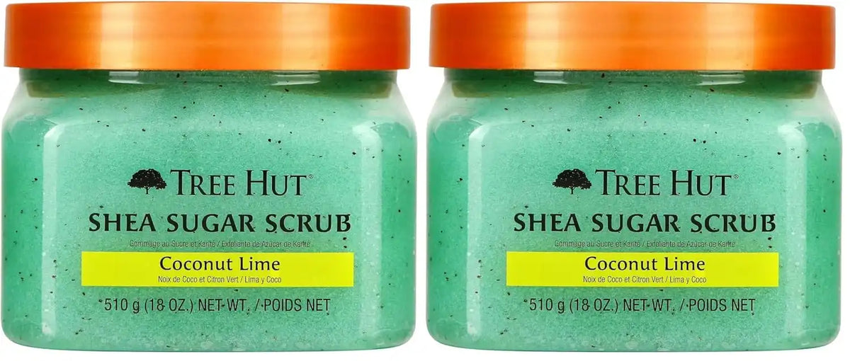 Tree Hut Shea Sugar Scrub - Coconut Lime - 18 oz - Exfoliating Body Scrub for Smooth, Glowing Skin - Made with Real Sugar and Shea Butter (Pack of 2)
