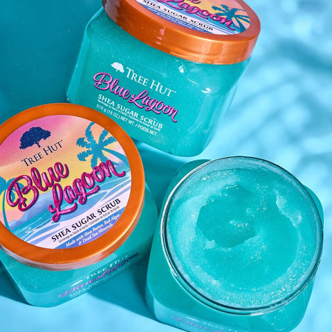 Tree Hut Blue Lagoon Shea Sugar Scrub,Exfoliating,Hydrating & Moisturizing Body Scrub with Shea Butter & Nourishing Essential Oils,Smooth-& Soften Skin,18 oz,(Pack of 2)