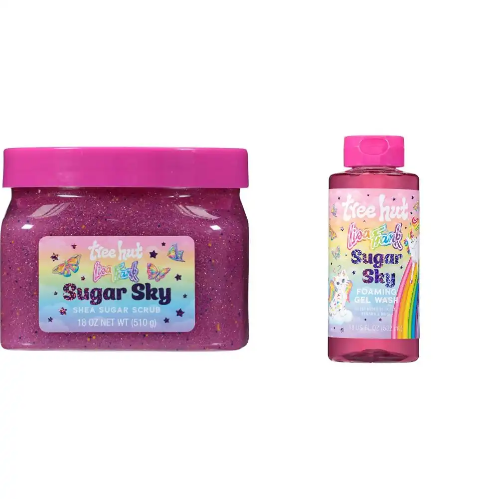 Bundle of Lisa Frank x Tree Hut Sugar Sky Body Scrub, Exfoliating Sugar Scrub, 18 Oz + Tree Hut Lisa Frank x Sugar Sky Body Wash, Limited Edition, 18 Fl Oz
