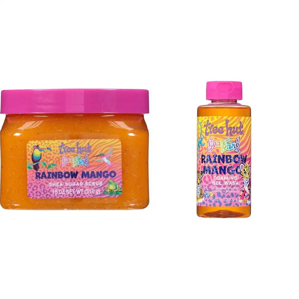 Bundle of Lisa Frank x Tree Hut Rainbow Mango Body Scrub, Sugar Scrub, 18 Oz + Tree Hut Lisa Frank x Rainbow Mango Body Wash, Limited Edition, 18 Fl Oz