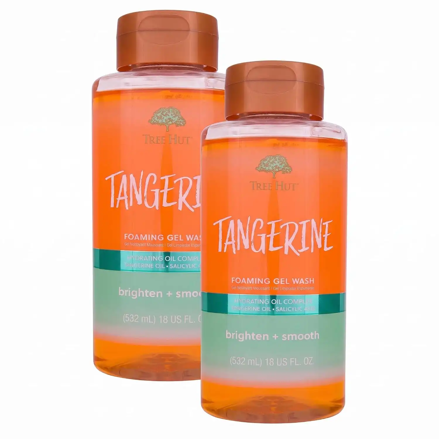 Tree Hut Tangerine Foaming Gel Wash, Hydrating & Moisturizing Body Wash with Shea Butter & Nourishing Essential Oils, Daily Cleanser for Soft Smooth Skin, 18 fl oz (Pack of 2)