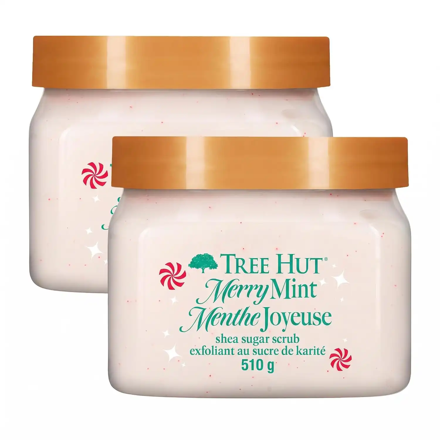 Tree Hut Merry Mint Shea Sugar Scrub, Exfoliating, Hydrating & Moisturizing Body Scrub with Shea Butter & Nourishing Essential Oils, Smooth & Soften Skin, Limited Edition Holiday, 18 oz (Pack of 2)
